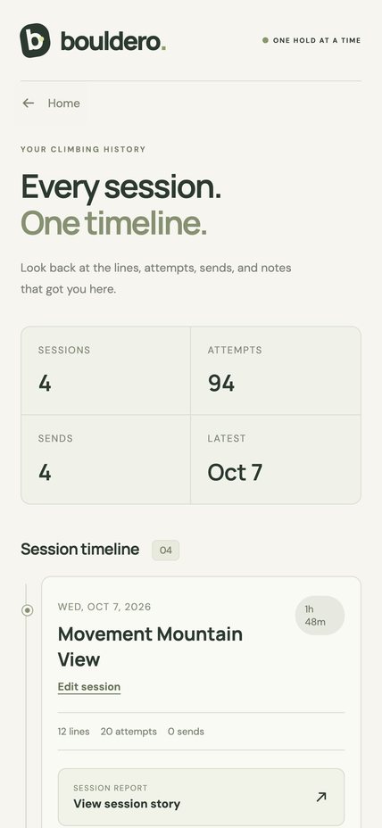 Climbing history: every session on one timeline