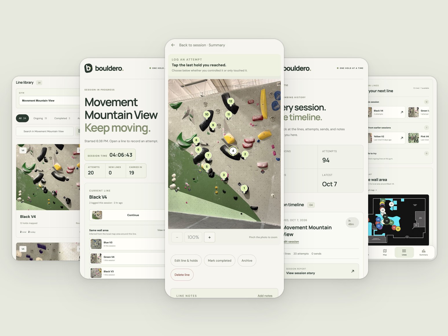 Bouldero — screens