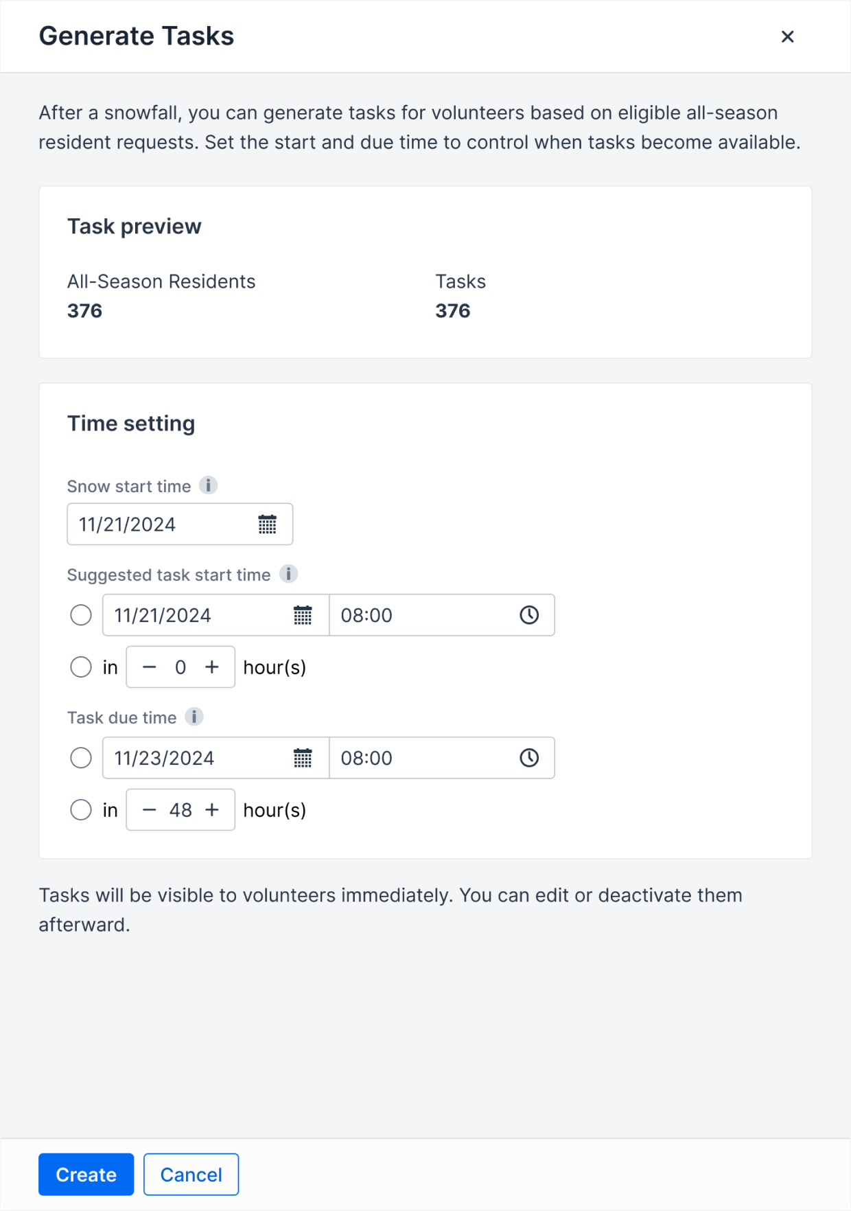 Mayor’s Service Corps — generate tasks before