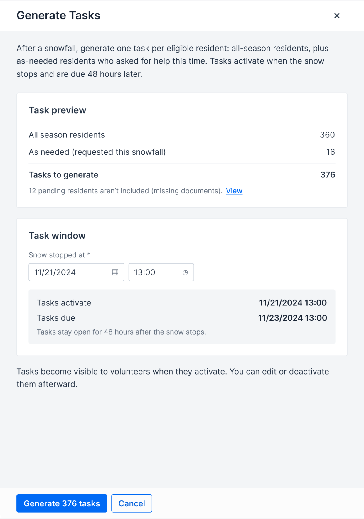 Mayor’s Service Corps — generate tasks after