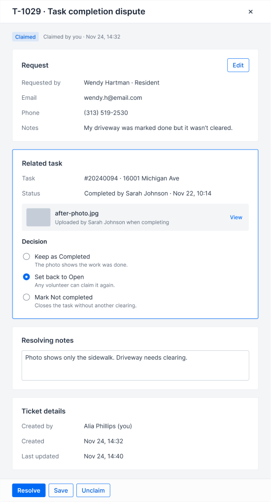 Mayor’s Service Corps — old ticket task issue