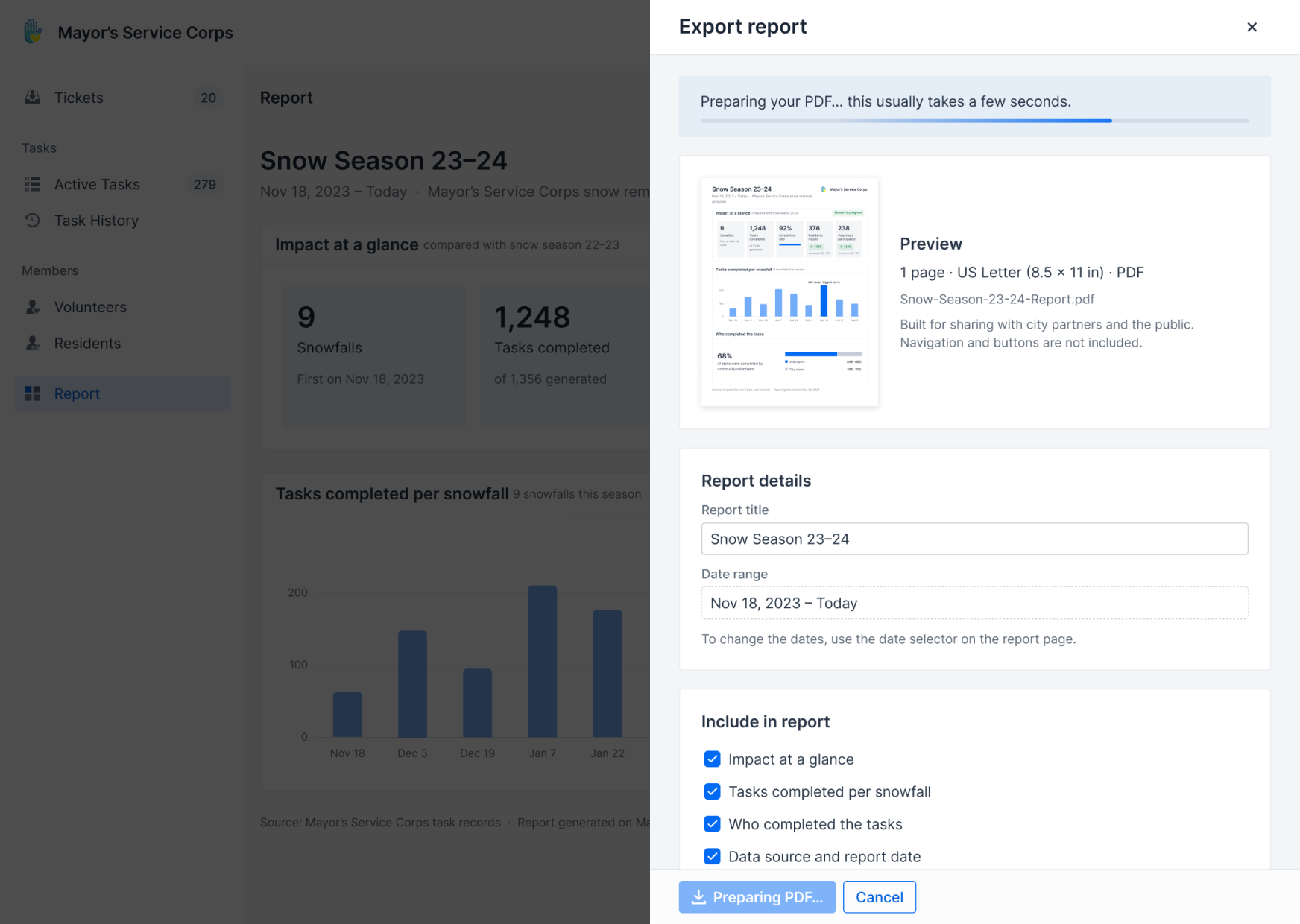 Mayor’s Service Corps — season report export