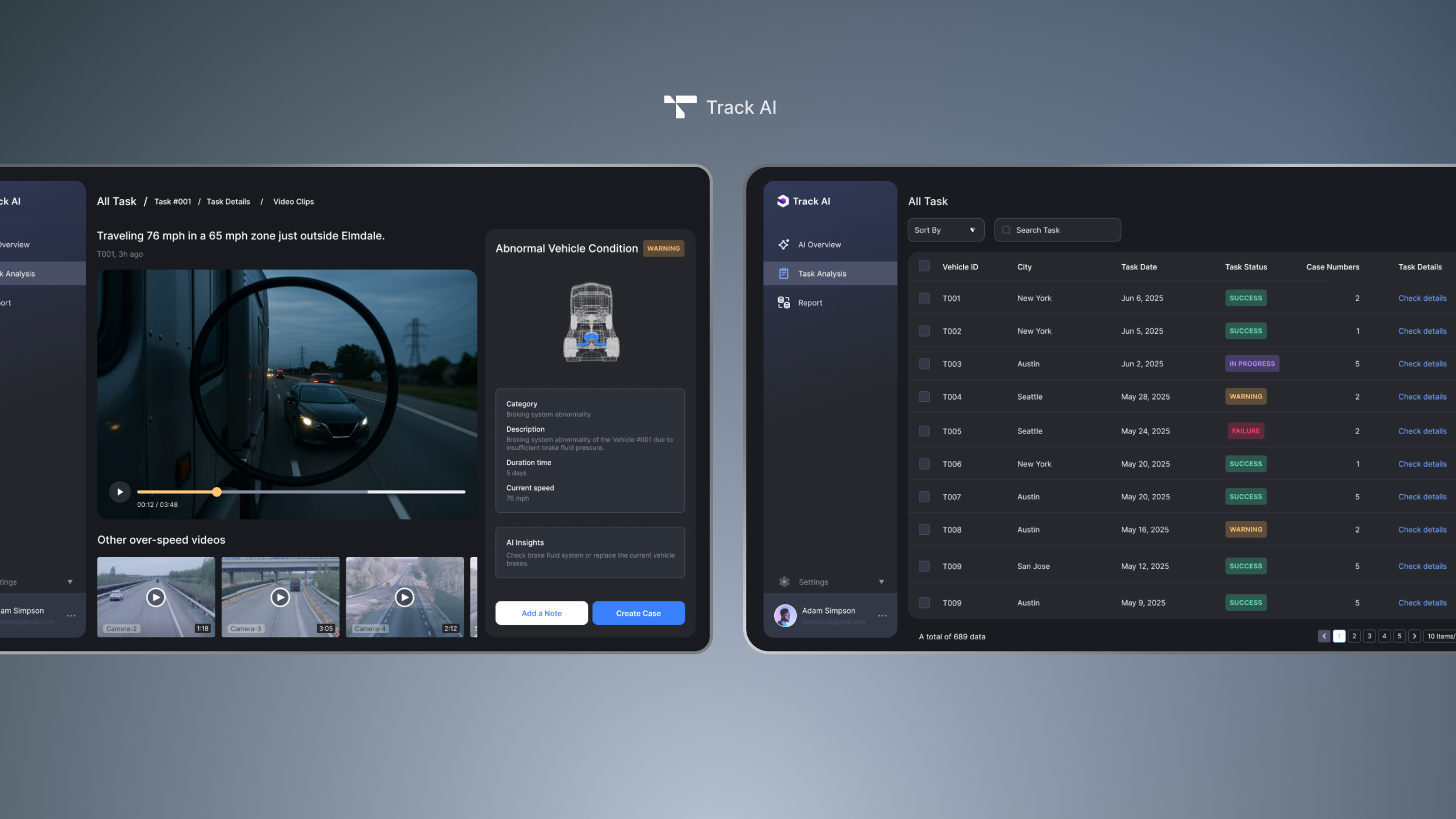 TrackAI HMI and analyst dashboard