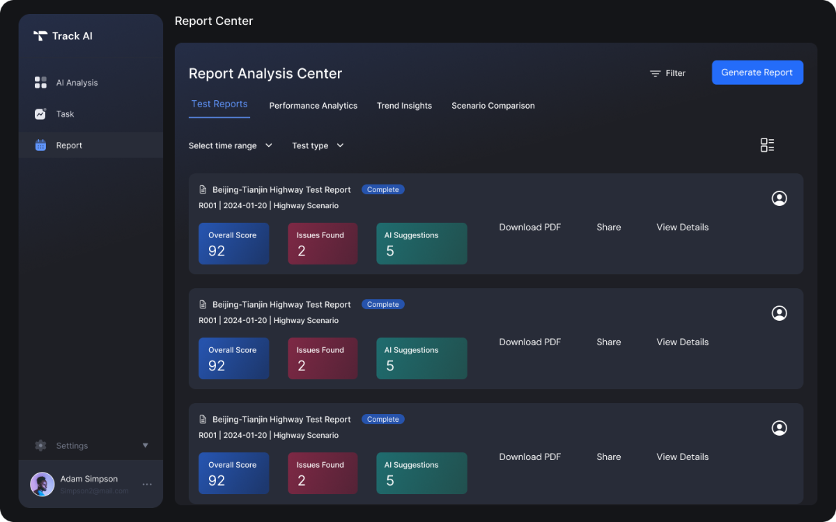TrackAI — data report center