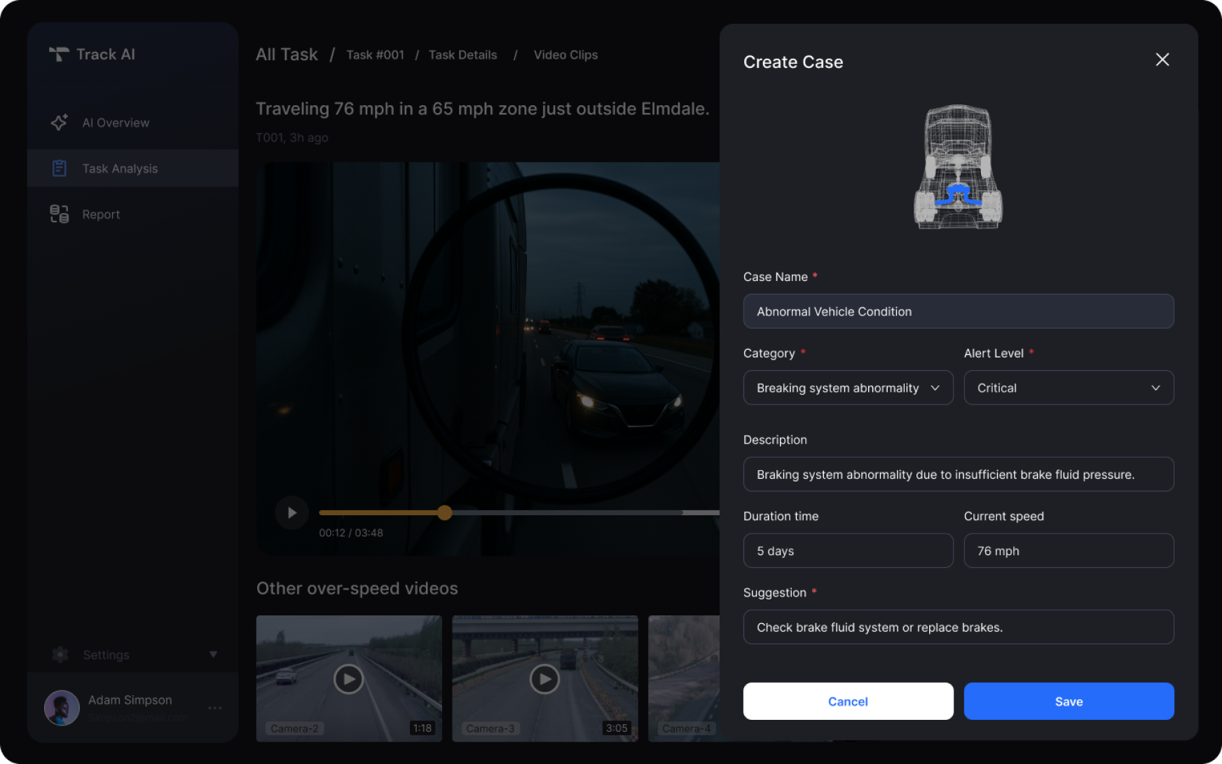 TrackAI — after drive create case
